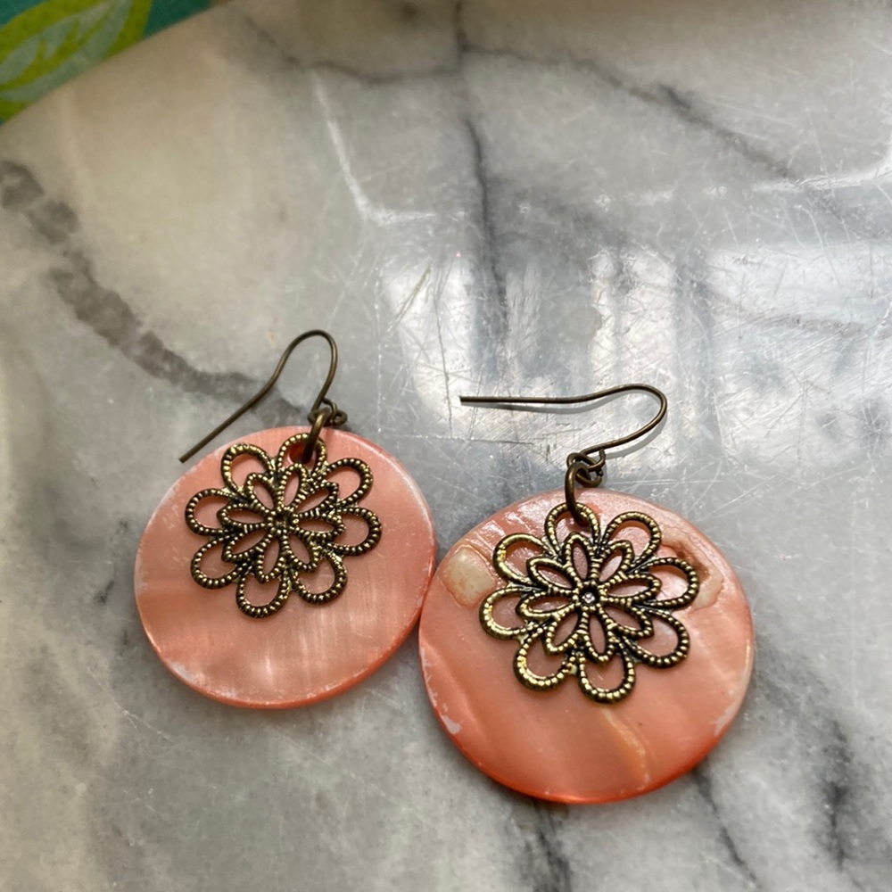 Peach/Gold Floral Earrings
